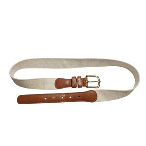 COACH Vintage Unisex Belt Size 30 Ivory Linen Brown Leather Brass Buckle 3815